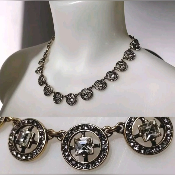 J. Crew Clear Rhinestone Crystal Necklace Choker Collar Glam Vintage Style - Picture 1 of 14